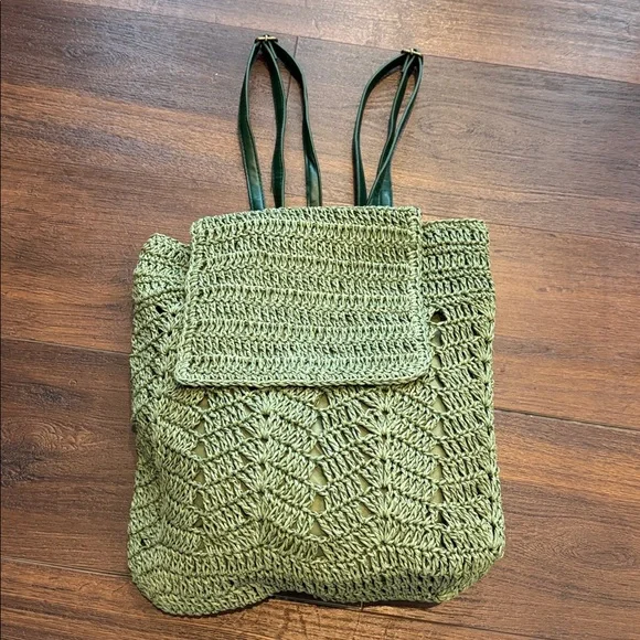 Revolve NWOT 8 Other Reasons Sunny Days Sage Crotchet Straw Green Backpack. Crochet Pattern: The Bark Backpack main image 4